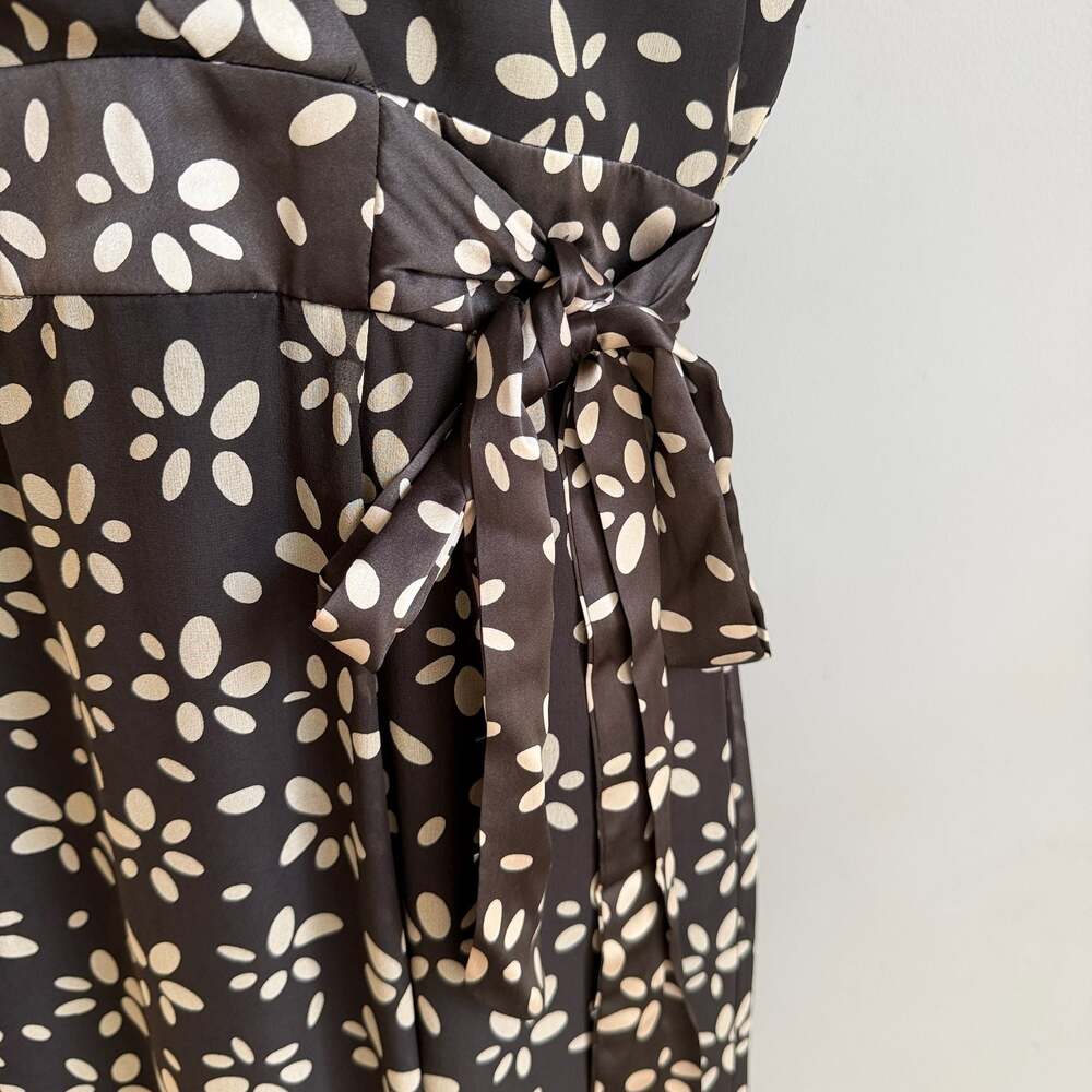 Talbots Petites Pure Silk Black and Cream Floral Print Faux Wrap Midi Dress - Picture 8 of 11